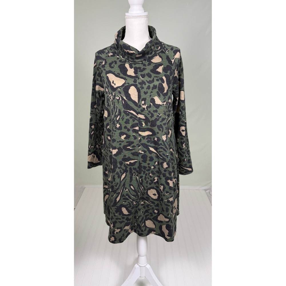Uncle Frank Cowl Neck Swing Dress Leopard Print 3/4 Sleeve Tunic XS